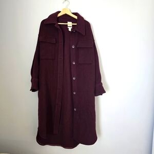 H&M Premium 75% Wool Burgundy Overcoat Unlined Oversized Size S